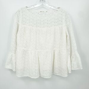 Mustard Seed Womens Blouse S White Eyelet Bell Sleeve Boho Cottagecore Feminine